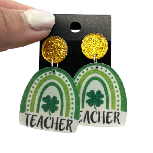 GREEN RAINBOW TEACHER EARRINGS