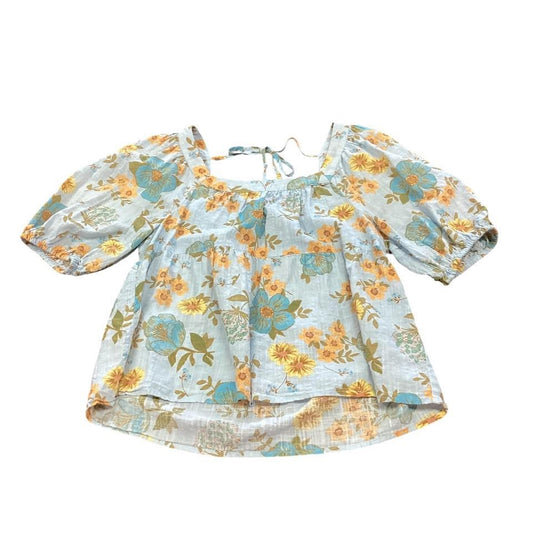 ANA LIGHT BLUE FLORAL BLOUSE 215 SMALL