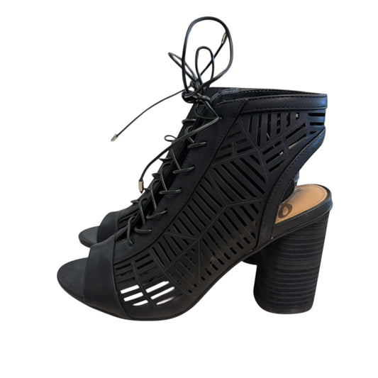 SAM EDLEMAN BLACK FAUX LEATHER ROCCO NAPPA PEEP TOE HEELS 234 SZ 9