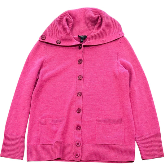 TALBOTS PURE MERINO WOOL PINK CARDIGAN SWEATER 100 MEDIUM PETITES