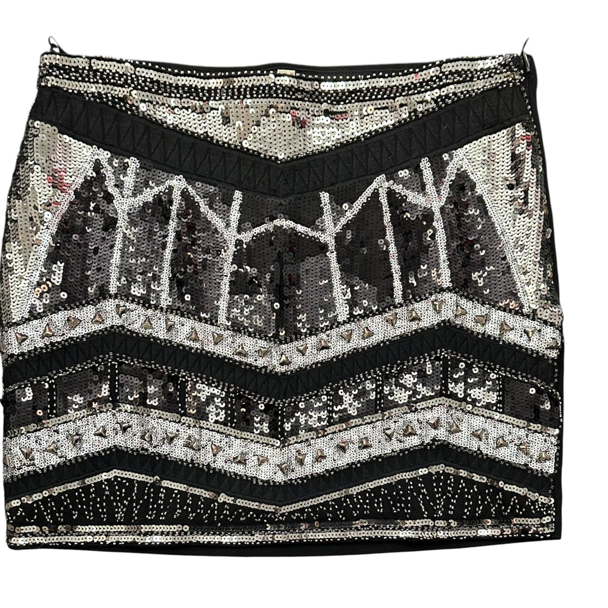 TEA & ROSE BLACK SEQUINS MINISKIRT SIDE ZIP 278 MEDIUM