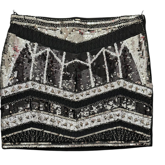 TEA & ROSE BLACK SEQUINS MINISKIRT SIDE ZIP 278 MEDIUM