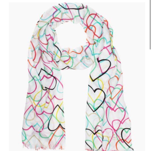 KATE SPADE WHITE SCARF WITH COLORFUL HEARTS