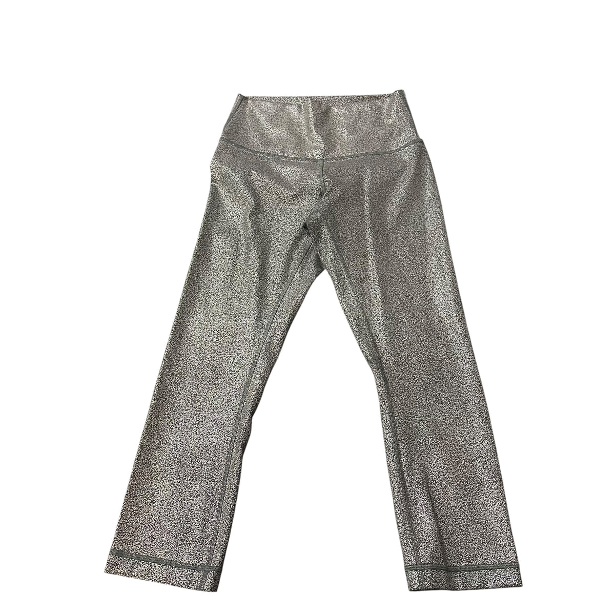 LULULEMON WUNDER UNDER CROP BLACK SILVER LEGGINGS 100 SZ 4