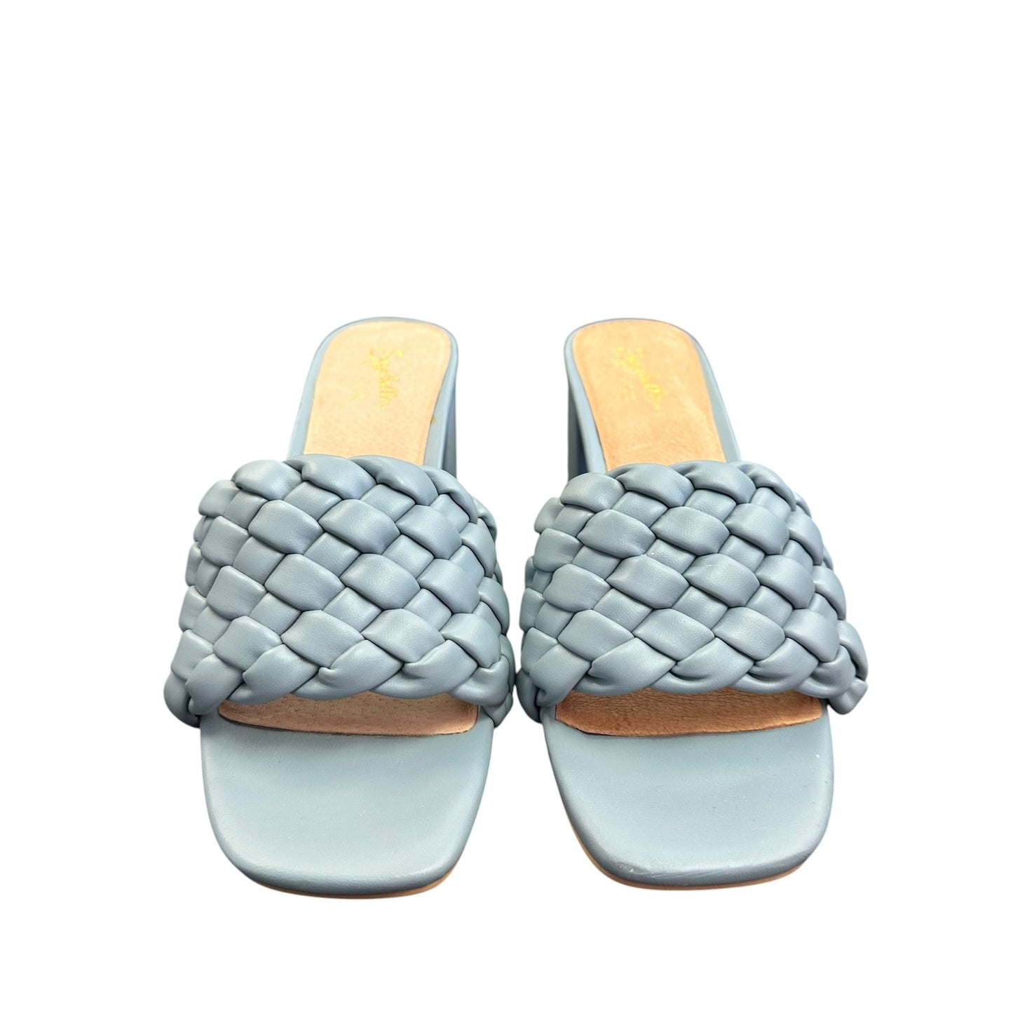 SEYCHELLES BLUE BRAIDED OPEN TOE HEELS 123 SZ 10