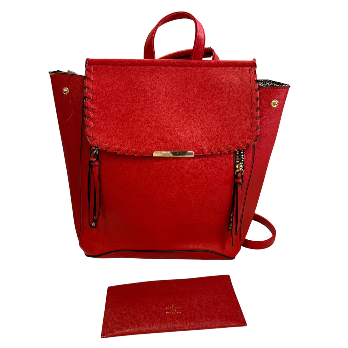 RED FAUX LEATHER BACKPACK W WALLET *DAMAGED 263 OS
