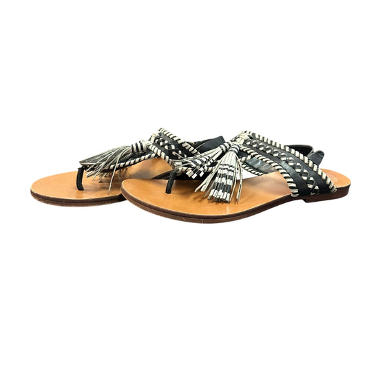 VINCE CAMUTO REBEKA TASSEL BLACK WHITE LEATHER SANDALS 126 SZ 7.5