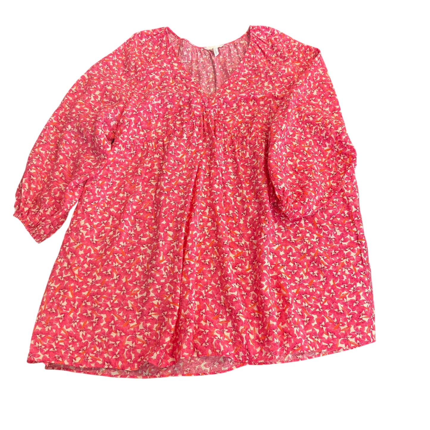 H&M PINK FLORAL LONG SLEEVE DRESS 100 XL