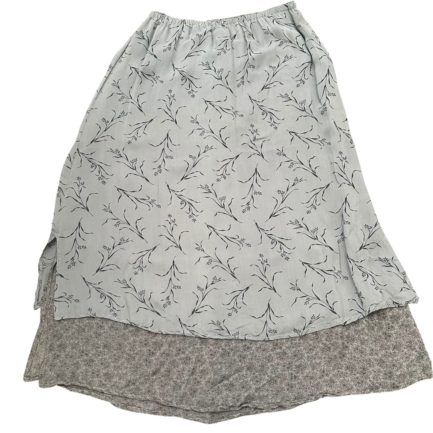 VINTAGE GRAYISH GREEN FLORAL PULL ON SKIRT MIDI 170 SMALL