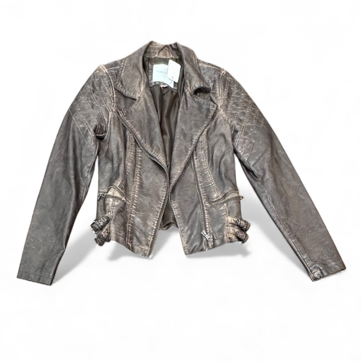 MAURICES BROWN FAUX LEATHER MOTO JACKET 164 SMALL