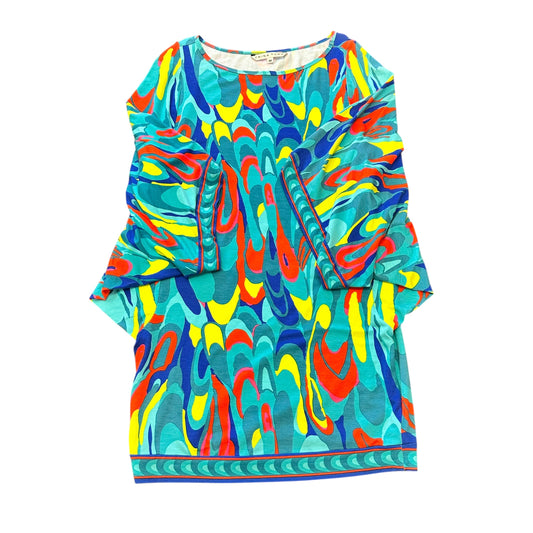 TRINA TURK BLUE COLORFUL KIMONO SLEEVES DRESS 163 MEDIUM