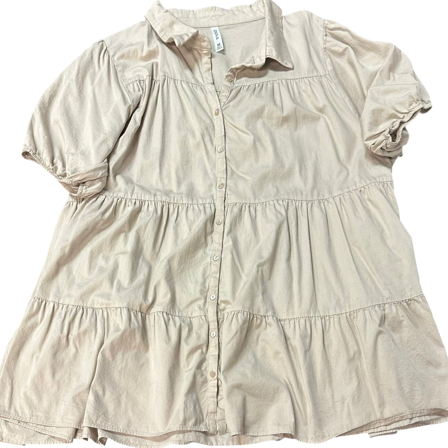 ZENANA TAN BUTTON UP TIERED DRESS POCKETS 265 2X
