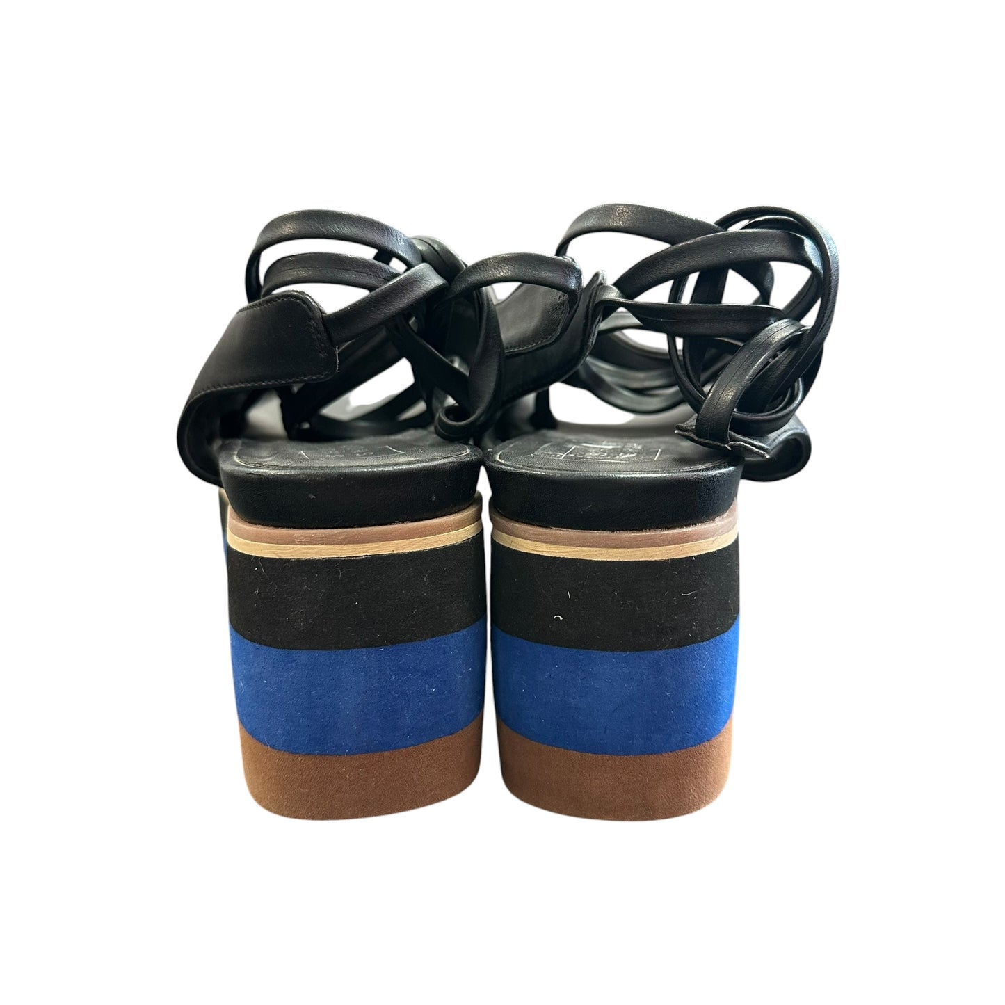 SHU SHOP BLACK BLUE PLAFORM SANDALS LACE UP 100 SZ 9