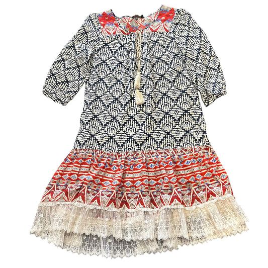 THML NAVY BEIGE LACE HEM DRESS (100) SMALL