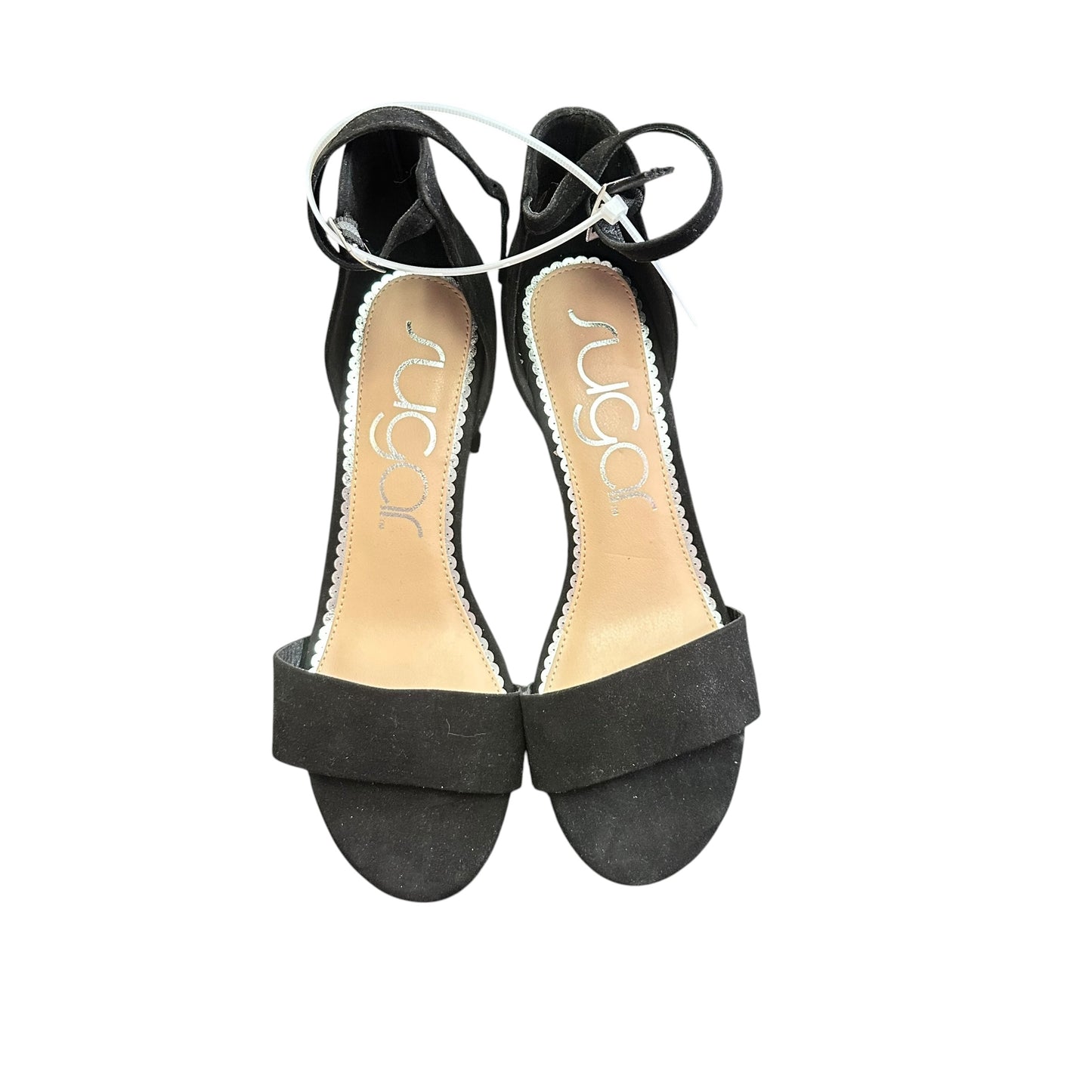SUGAR BLACK ANKLE STRAP BLOCK HEELS NWOB 219 SZ 10 WIDE