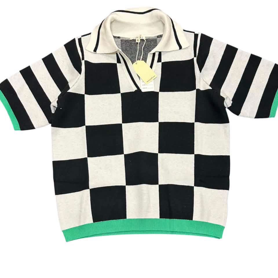 JODIFL BLACK WHITE CHECKERED KNIT TOP GREEN NWT 296 MEDIUM
