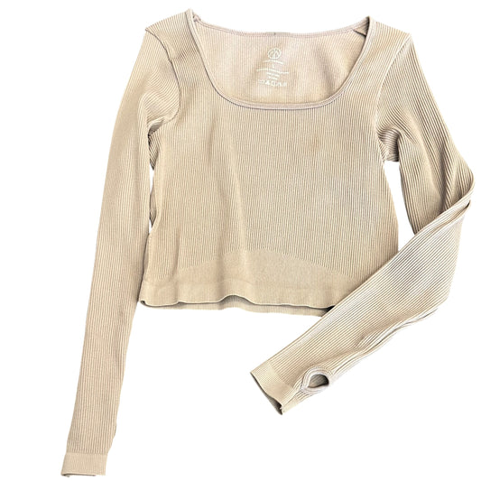 MOVE THEOLOGY TAUPE RIBBED CROPPED LONG SLEEVE TOP 122 LARGE