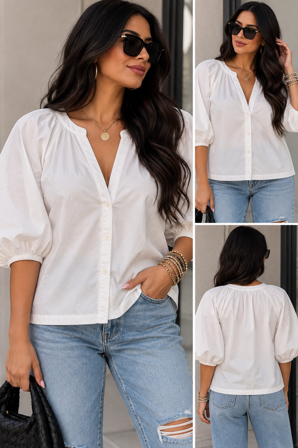STAUD WHITE BLOUSE PUFF SLEEVES 249 MEDIUM