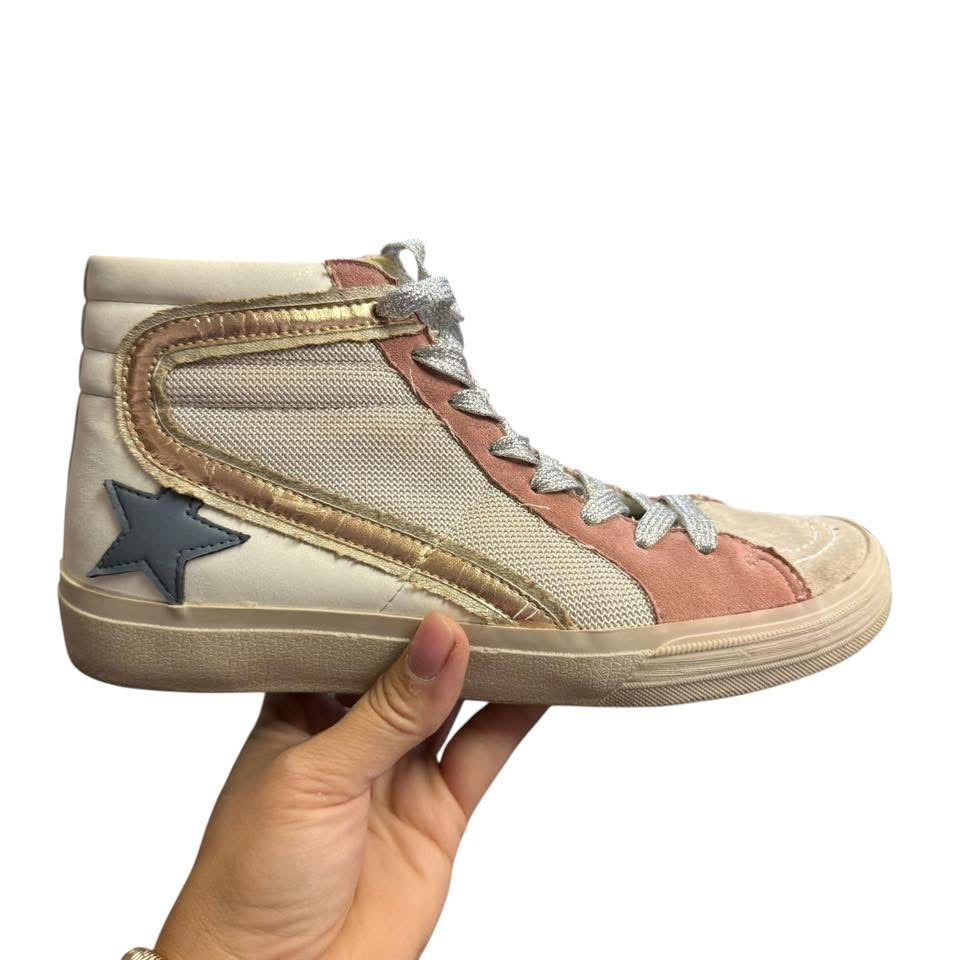 SHU SHOP ROXANNE HIGH TOPS SNEAKERS WHITE PINK GOLD STAR 84 SZ 7.5