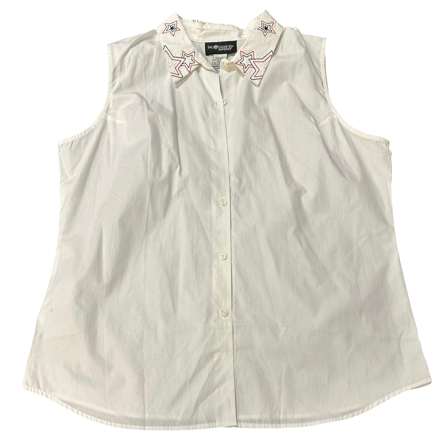 VINTAGE SAG HARBOR SPORT WHITE 4TH OF JULY BLOUSE 100 XL