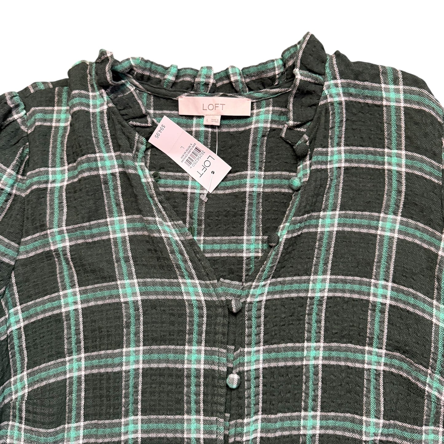 LOFT SMOCKED YOKE GREEN SWING DRESS NWT $94 100 LARGE