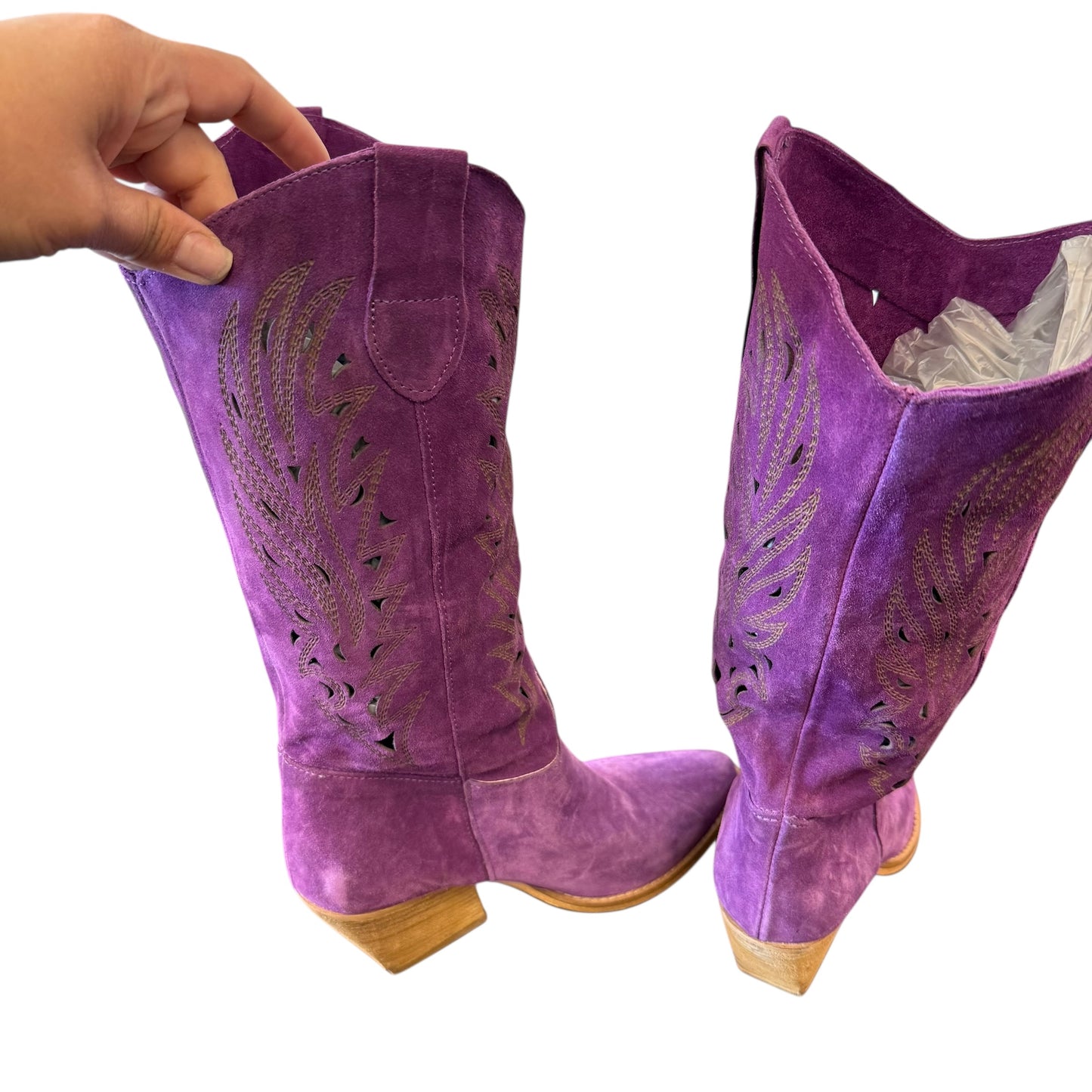 KALI SHORE PURPLE LEATHER COWBOY BOOTS 100 SZ 10