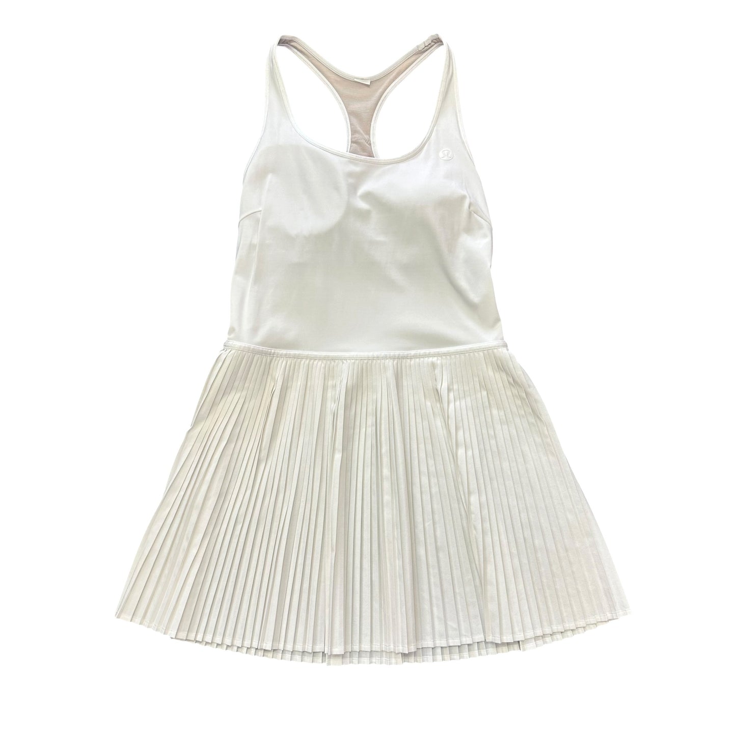 LULULEMON WHITE ATHLETIC DRESS BUILT IN BRA PLEATED SKIRT 263 MEDIUM