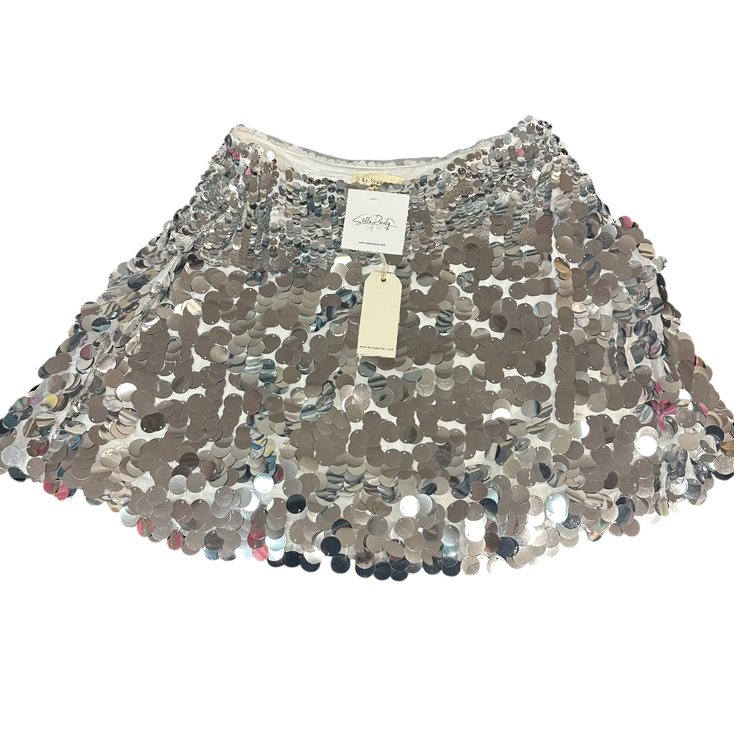 BY TOGETHER SEQUINS SILVER SKIRT NWT 100 MEDIUM