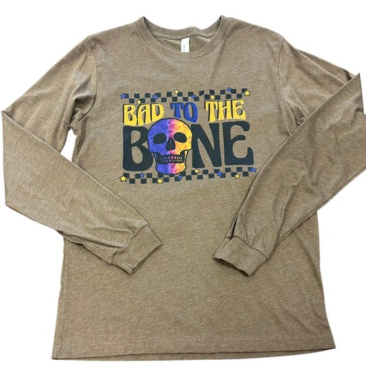 BAD TO THE BONE BROWN LONG SLEEEVE T-SHIRT 100 MEDIUM