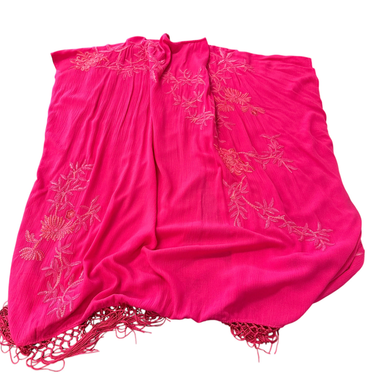 CHICOS PINK GAUZE KIMONO EMBROIDERED TASSEL NWOT 100 OS