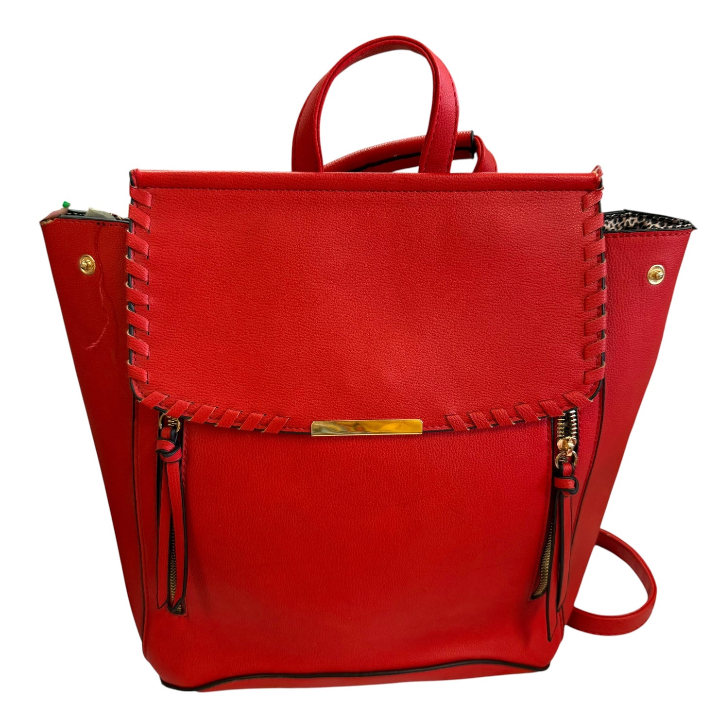 RED FAUX LEATHER BACKPACK W WALLET *DAMAGED 263 OS