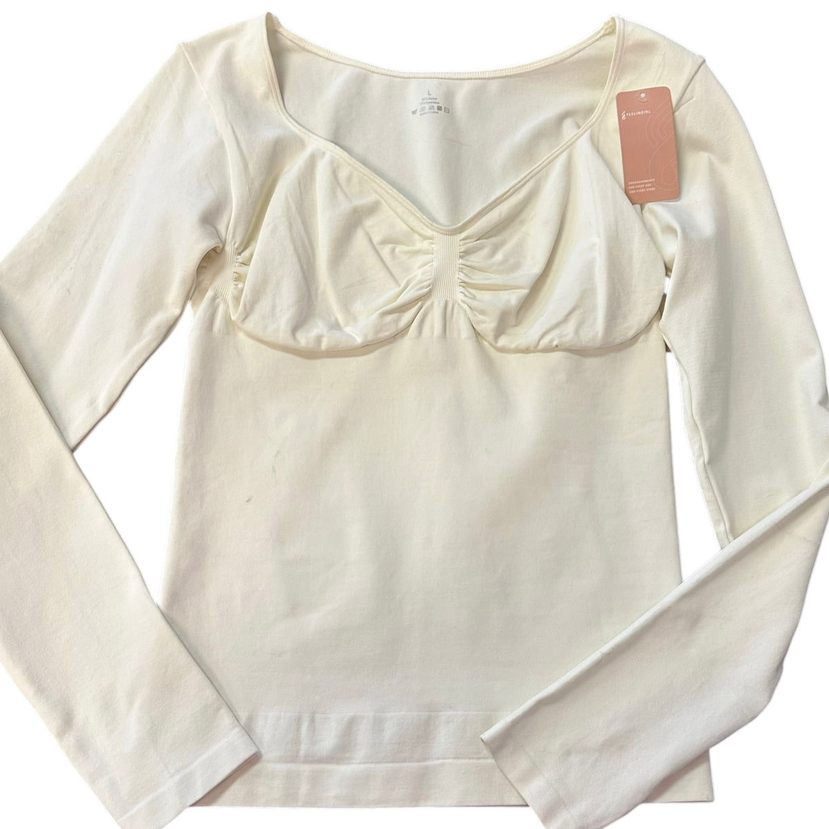FEELINGIRL BEIGE LONG SLEEVE COMPRESSION TOP NWT 282 LARGE
