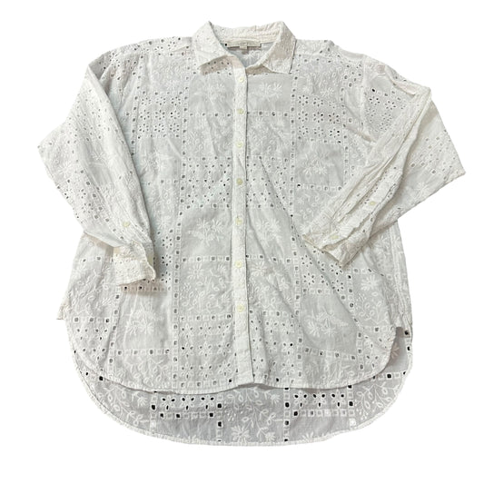 LOFT WHITE EYELET BUTTON UP BLOUSE 26 MEDIUM