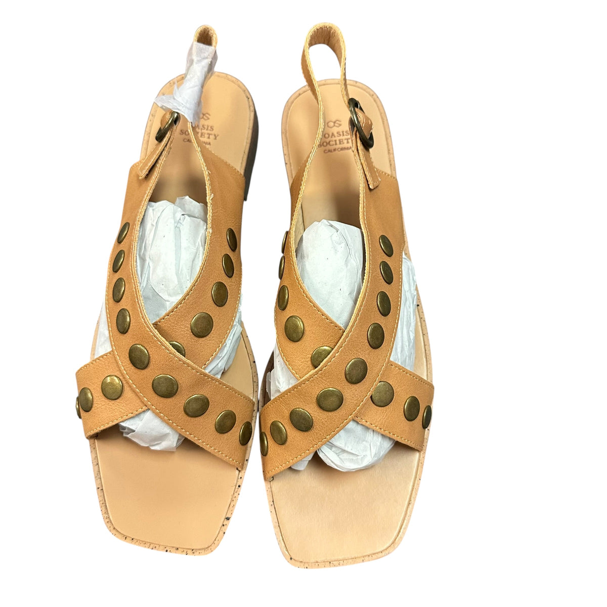 OASIS SOCIETY KYLIE TAN STUDDED SANDALS NEW YORK 26 SZ 10