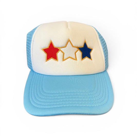 LIGHT BLUE TRUCKER CAP STARS