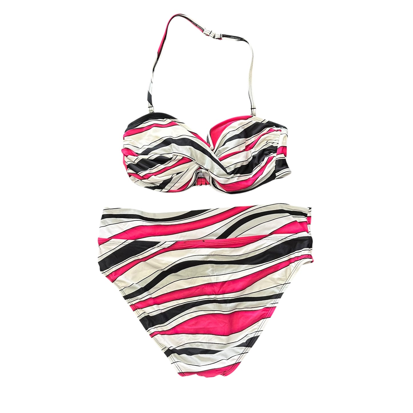 WHBM BIKINI STRIPED PINK BLACK WHITE 262 MEDIUM