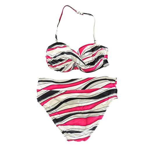 WHBM BIKINI STRIPED PINK BLACK WHITE 262 MEDIUM