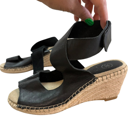 JOHNSTON & MURPHY BLACK LEATHER ESPADRILLE WEDGES NWOT 100 SZ 7