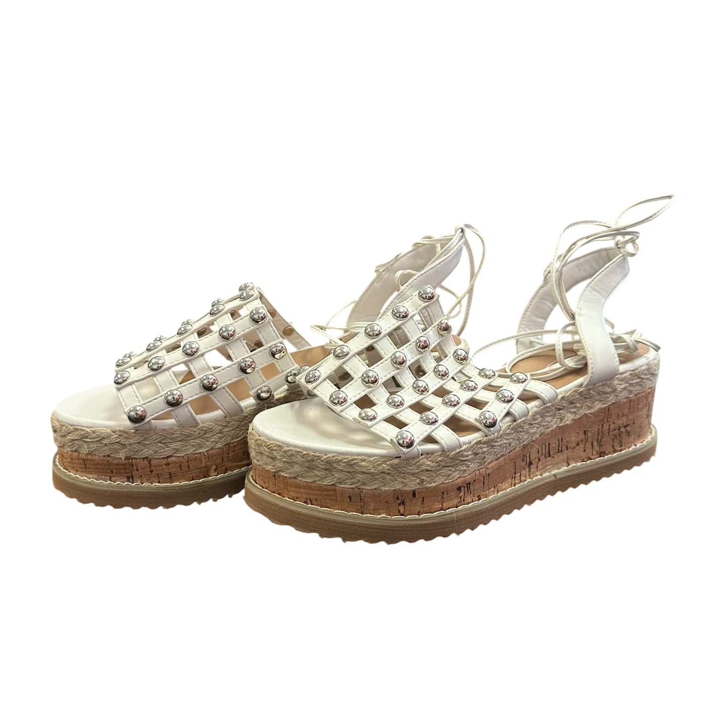 WHITE CAGED CORK PLATFORM SANDALS 276 SZ 7