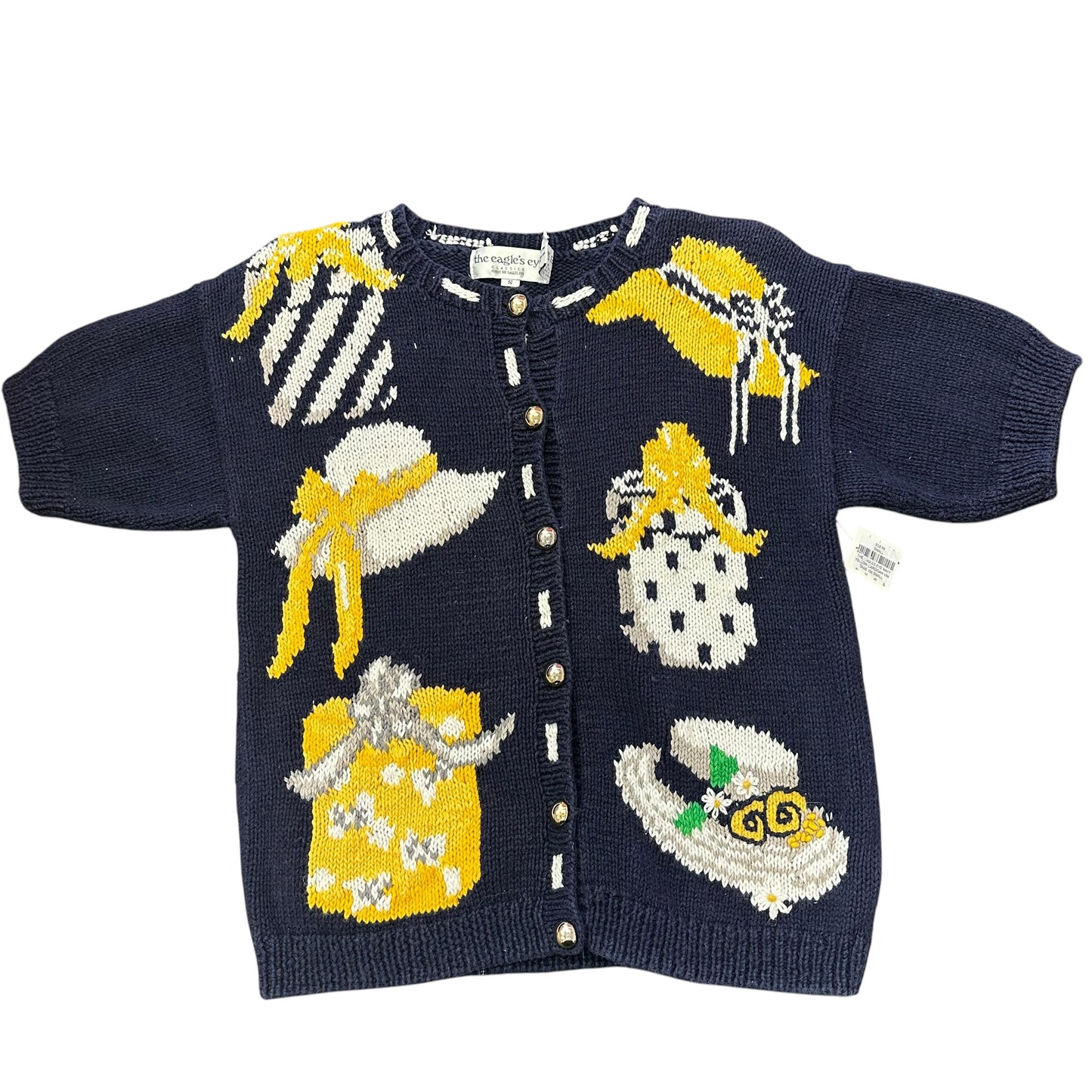 THE EAGLES EYE NAVY YELLOW CARDIGAN VINTAGE 100 SMALL