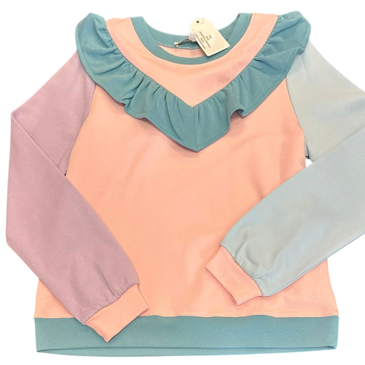 KARLIE PINK BLUE COLORBLOCK RUFFLE SWEATSHIRT NWT 298 SMALL