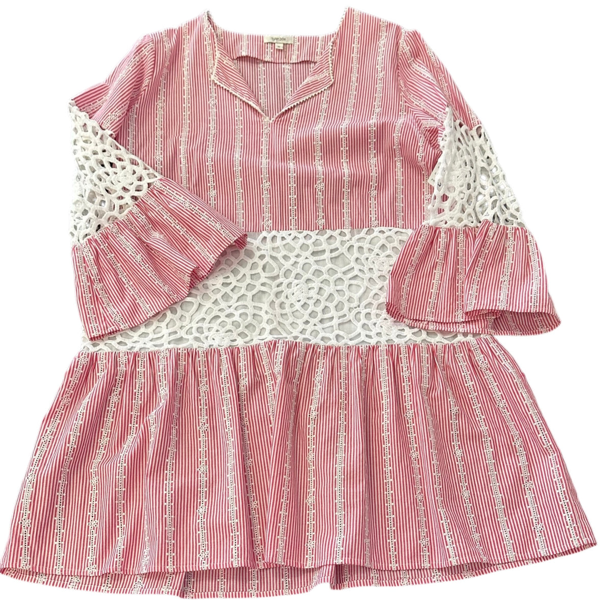 TYLER BOE RED WHITE STRIPED EYELET DRESS 282 MEDIUM