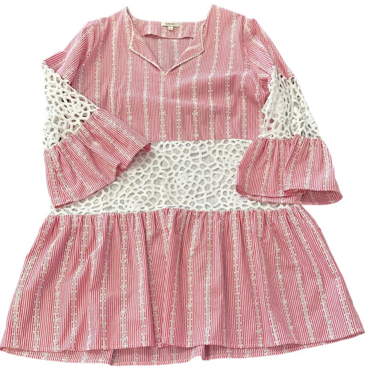 TYLER BOE RED WHITE STRIPED EYELET DRESS 282 MEDIUM