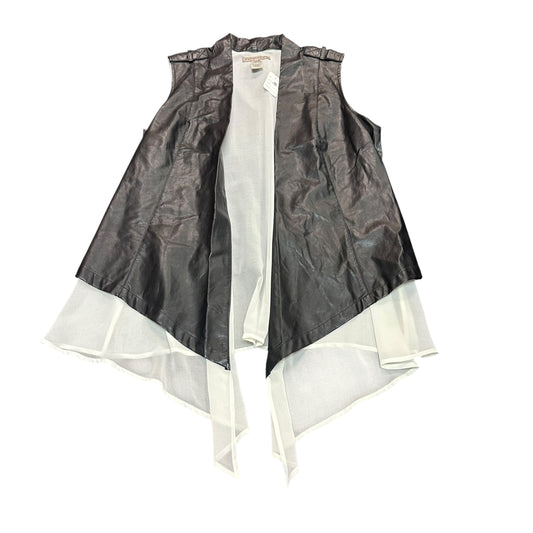 SHARON YOUNG BLACK FAUX LEATHER VEST CHIFFON 38 MEDIUM