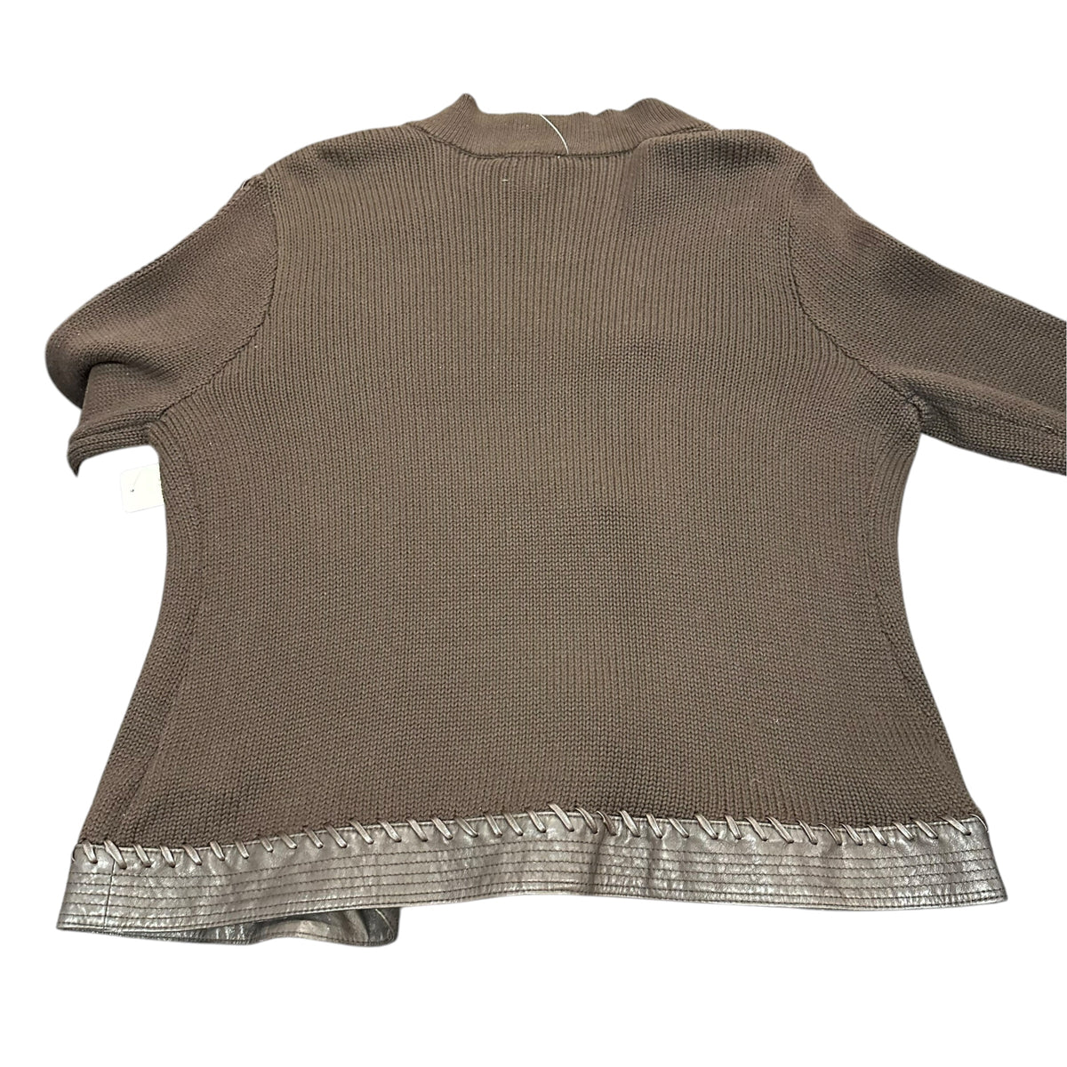 NYGARD BROWN KNIT CARDIGAN LEATHER TRIM 38 LARGE