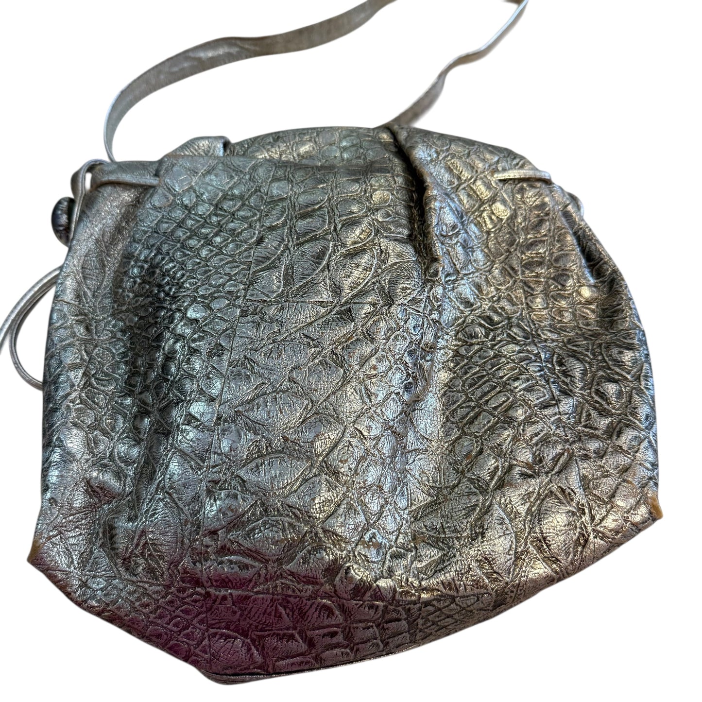 CARLOS FLACHI BUTTERFLY BAG VINTAGE METALLIC GOLD REPTILE EMBOSSED LEATHER 100
