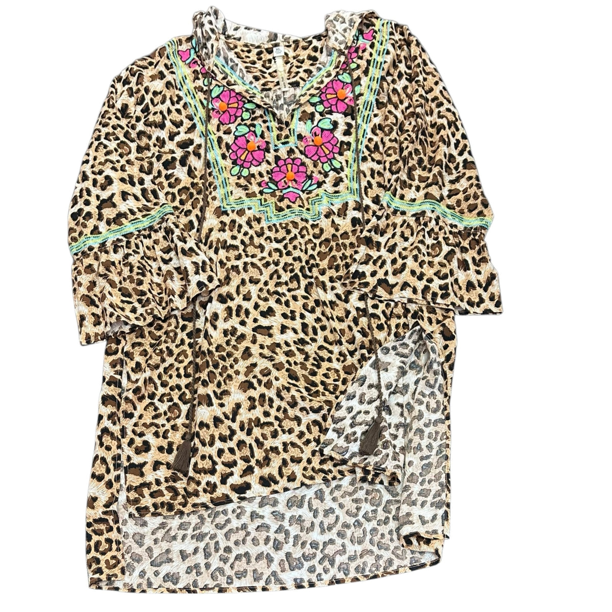 UNCLE FRANK ANIMAL PRINT HOODED TUNIC EMBROIDERED NWT 298 XL