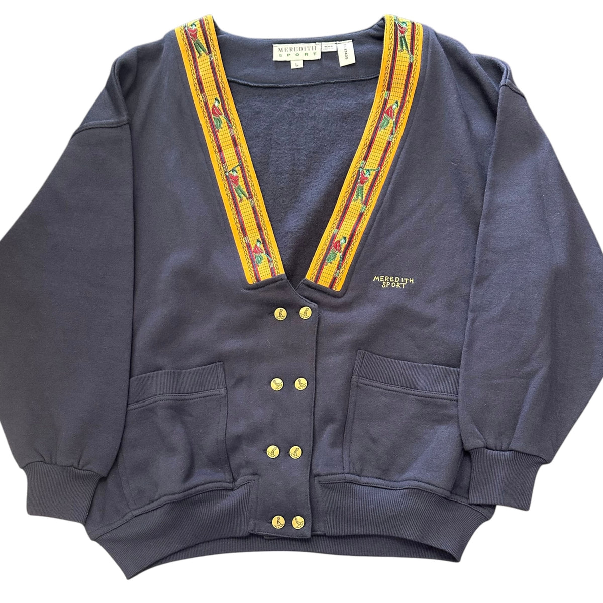 VINTAGE MEREDITH SPORT NAVY GOLF CARDIGAN 100 LARGE