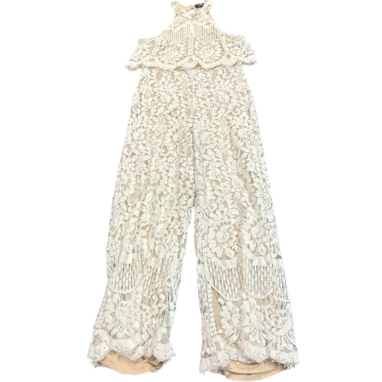 LULUS WHITE LACE WIDE LEG JUMPSUIT 100 MEDIUM