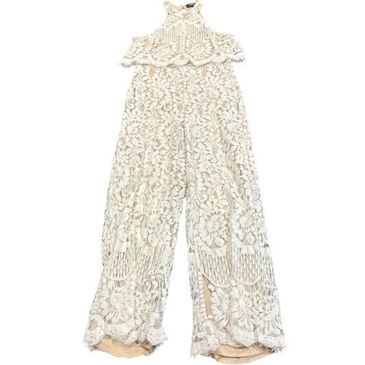 LULUS WHITE LACE WIDE LEG JUMPSUIT 100 MEDIUM